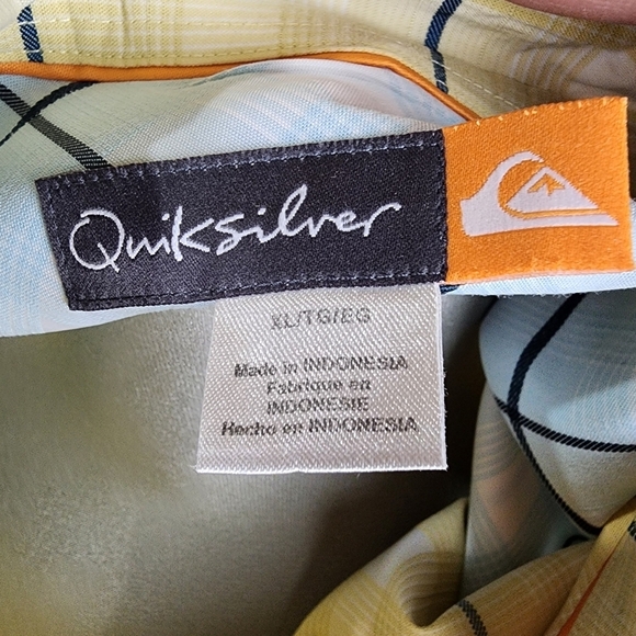 Quicksilver Plaid Button Front Shirt Short Sleeve Yellow Navy White Size XL - Picture 2 of 16